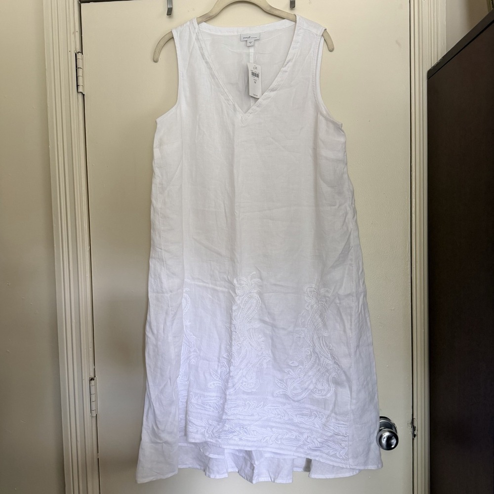 Pure Jill Elements Linen White Elliptical High Low Sleeveless Medium Dress $129